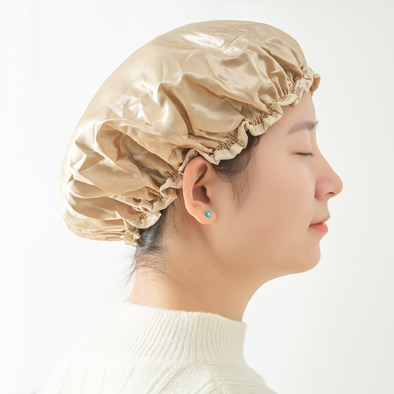 双层防水浴帽成人女款头发罩淋浴头套帽子沐浴发套防油烟发帽洗澡 三维工匠 香槟金高清大图