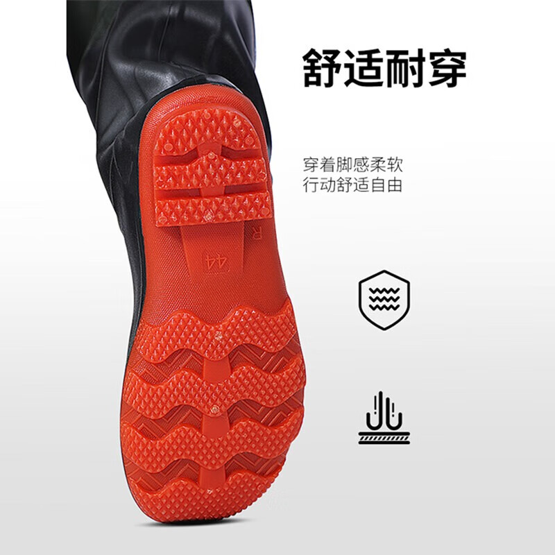 谋福 下水裤齐腰皮叉加厚雨裤 防水涉水服 65丝 齐腰黑色(47码)高清大图