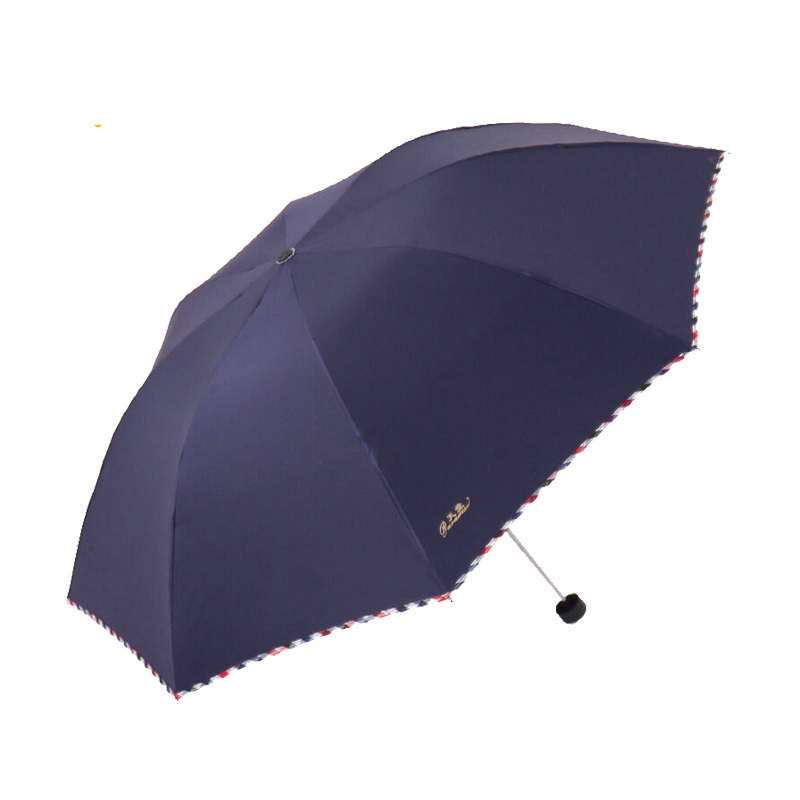 天堂伞 黑胶碰击布格子边三折商务晴雨伞 30242DLCJ高清大图