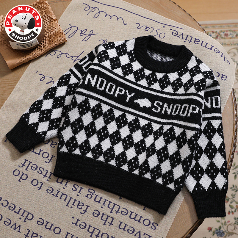 史努比(SNOOPY)儿童毛衣男女中小童辫花圆领毛衣DTY238220S