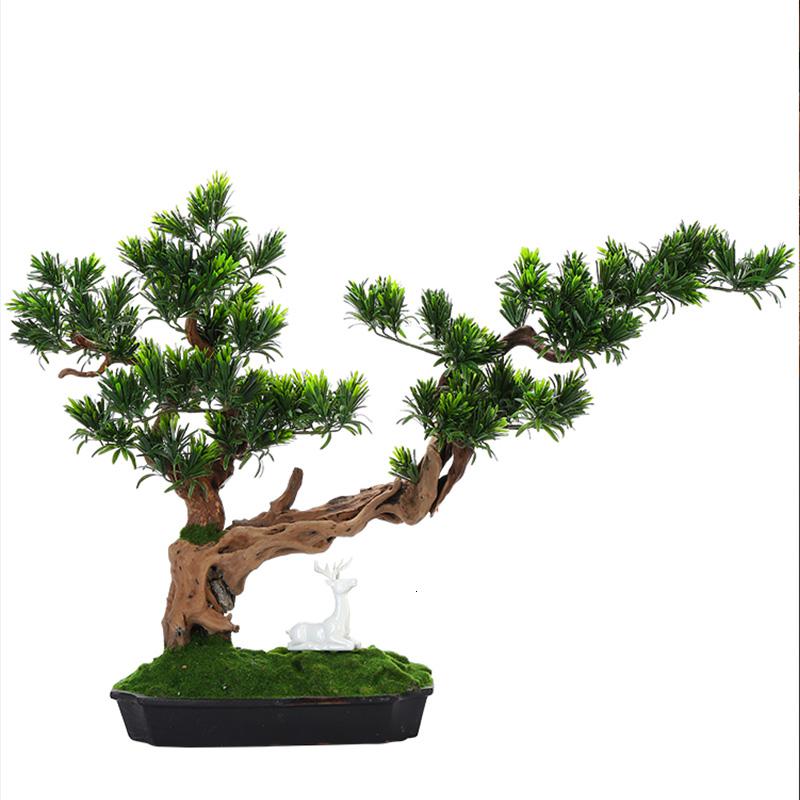 美帮汇创意家居仿真植物盆景新中式样板房绿植迎客松摆件客厅装饰品高清大图
