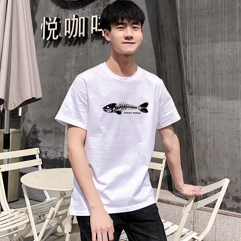 拓路者短袖男t恤潮牌印花纯棉上衣服装半袖2019夏季ins纯色潮流宽松打底衫