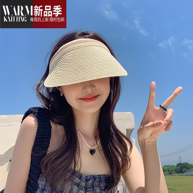 shanchao草帽uv帽子夏季女草编太阳帽遮阳帽夏天骑车空顶大檐