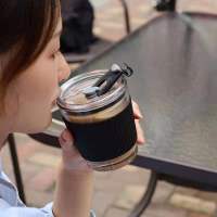 黑色350ML【杯+盖+套】直饮款 玻璃杯带盖水杯吸管杯高颜值杯子ins风咖啡杯便携随行杯大容量女