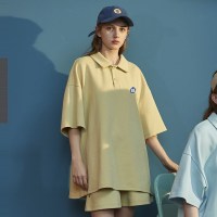 唐狮0年夏新款女套装运动糖果色减龄校园风宽松Polo领两件套Q M 砂黄POLO/第一批