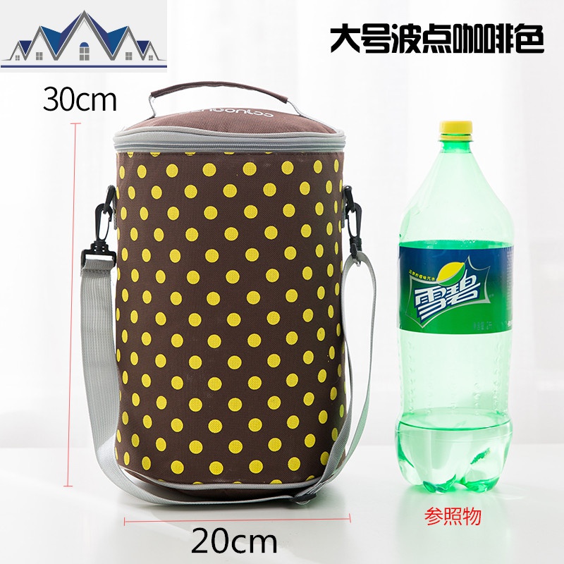 圆形饭盒袋大号手提装保温桶袋子套加厚铝箔保温袋防水小号便当包_12_169 大号咖啡波点
