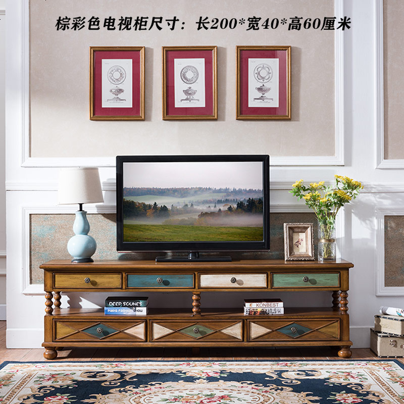 美式餐边柜实木欧式复古玄关储物厨房收纳茶水柜整装地中海客厅几高清大图
