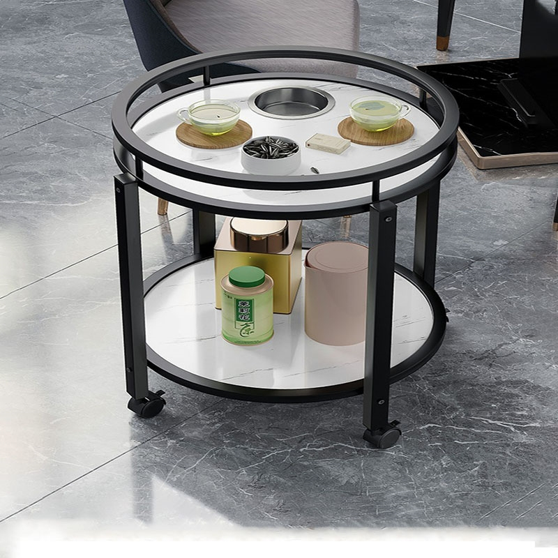 藤印象麻将桌茶几茶水架双层圆形棋牌室专用烟缸茶水台麻将桌边几小