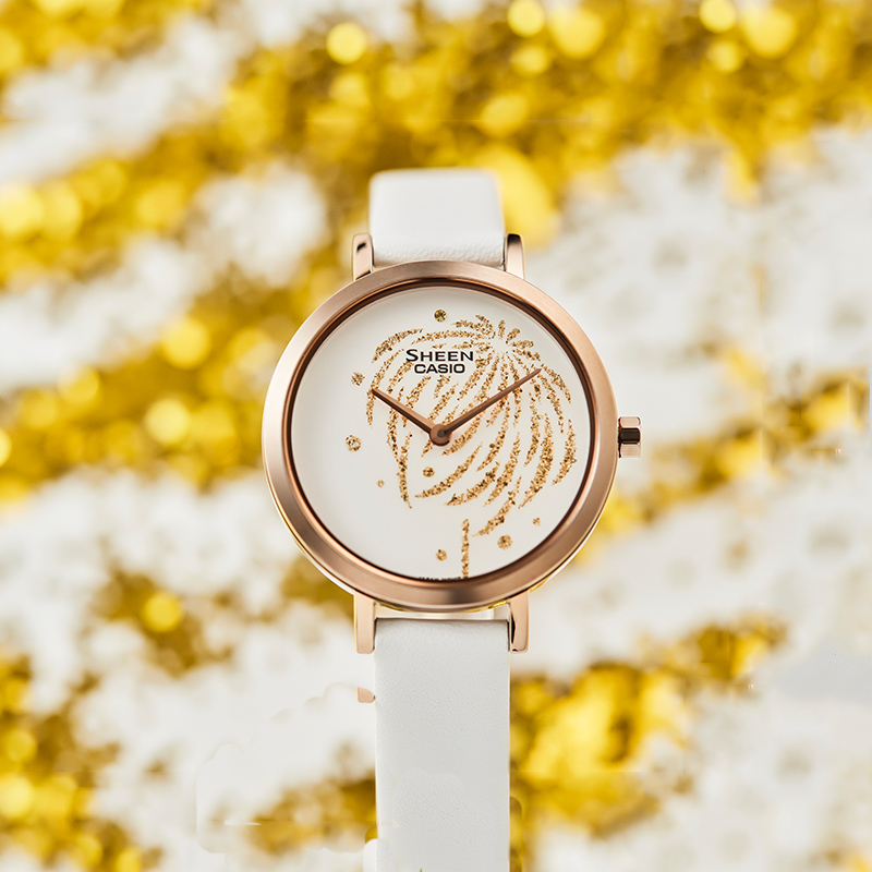 casio卡西欧手表女正品防水女表sheen蓝宝石石英皮带女士手表石英SHS-C110CGL-7A 石英表 女高清大图