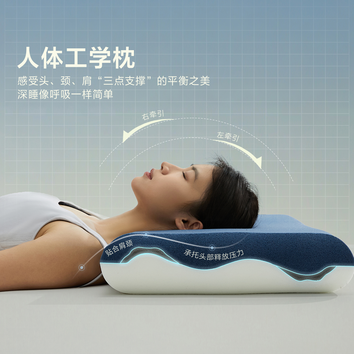 水星家纺深睡枕Pro3.0人体工学记忆棉枕头成人护颈椎助睡眠枕芯高 10cm高清大图