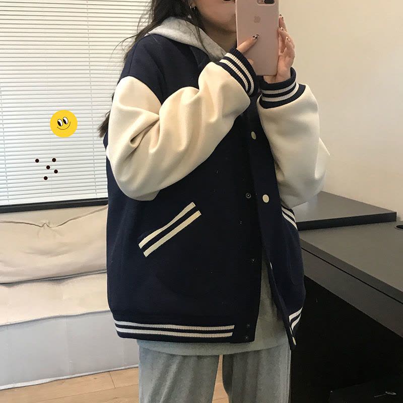 王少女的店铺 毛呢棒球服 2020年秋冬季新款加厚美式夹棉运动外套图片