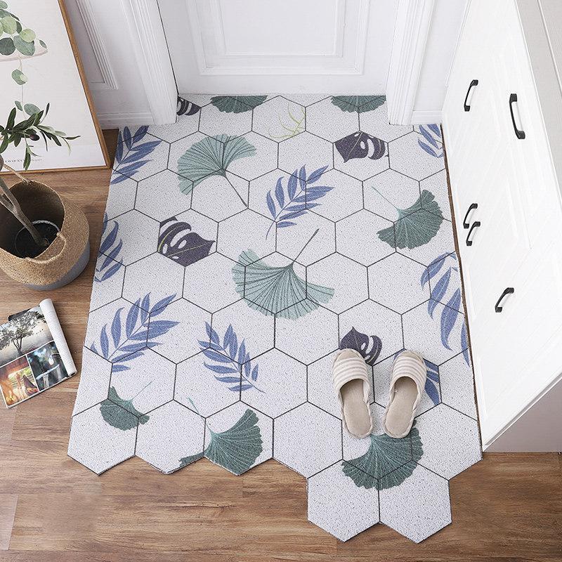 美帮汇丝圈地垫进脚垫北欧ins网红入户口地毯玄关家用可裁剪定制 龟背叶 60×120CM