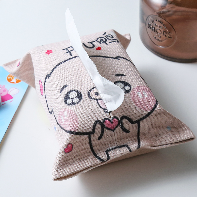 少女心棉麻纸巾盒布艺小清新创意家用卧室客厅茶几纸巾套 可爱粉红小猪纸巾盒