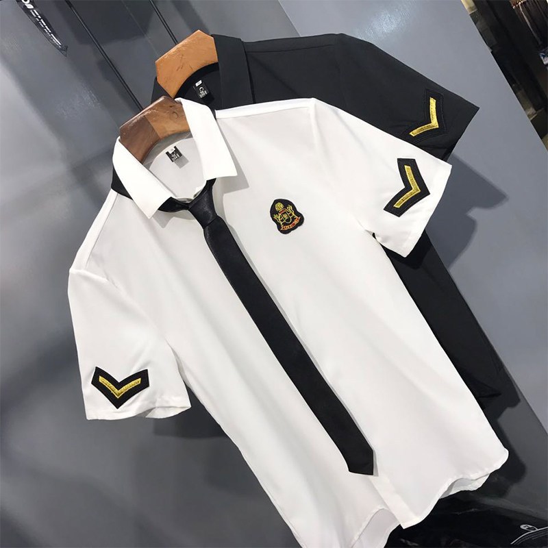 2018短袖衬衫男修身韩版夏款青少年KTV空少制服夜店气质帅气个性