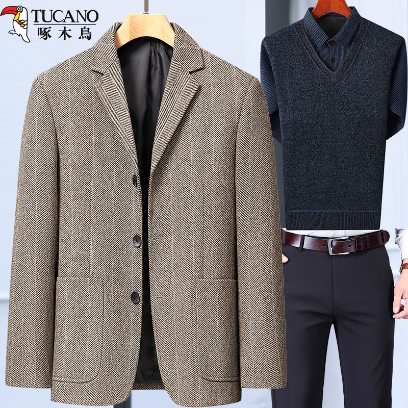 啄木鸟爸爸春装外套装中年西服男春秋季喜公公婚宴礼服中老年西年高清大图