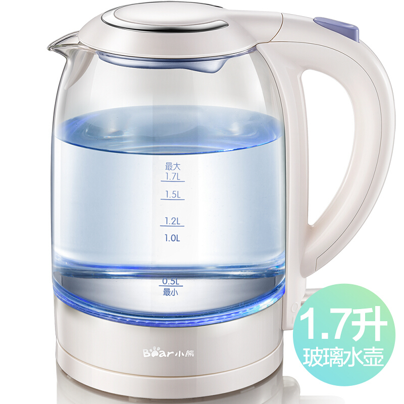 小熊(Bear)家用1.7L电热水壶 304不锈钢 高硼硅玻璃烧水壶电热水壶 ZDH-A17L1