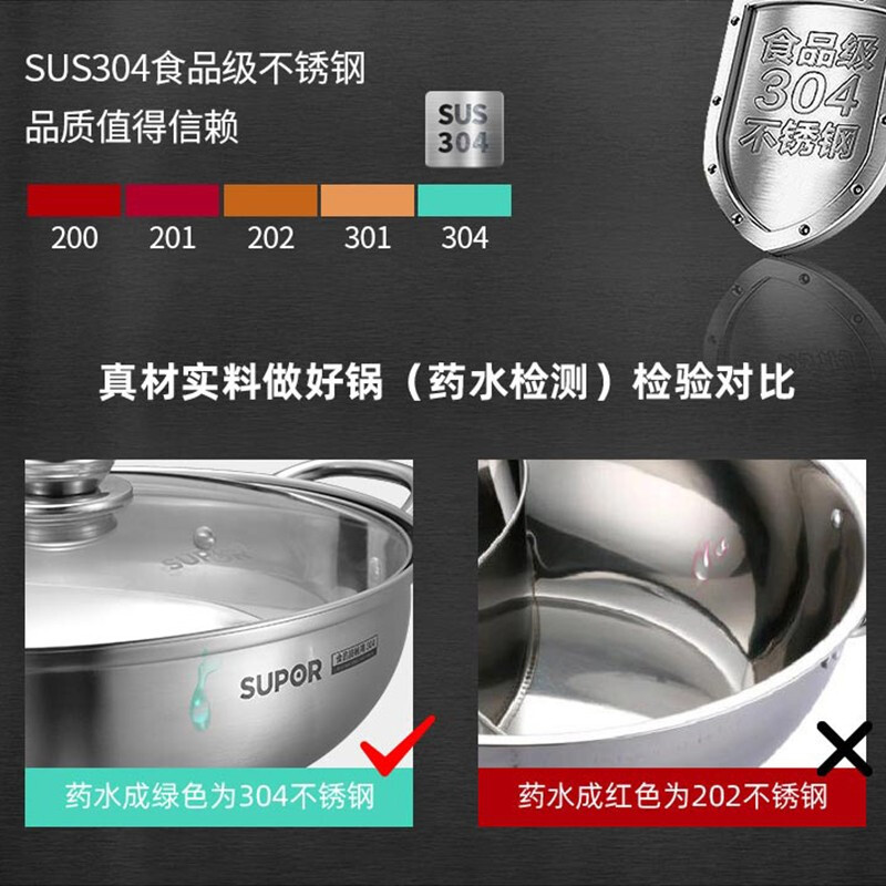 苏泊尔（SUPOR）不锈钢鸳鸯火锅家用锅具加大火锅盆电磁炉燃气煤气灶通用 28CM ET28BS01