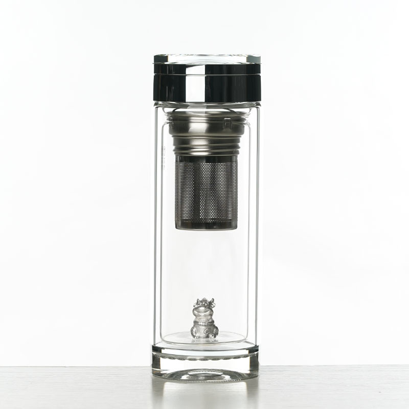 至作(ZHIZUO) 茶水分离 丑牛鎏银双层玻璃杯 300ML