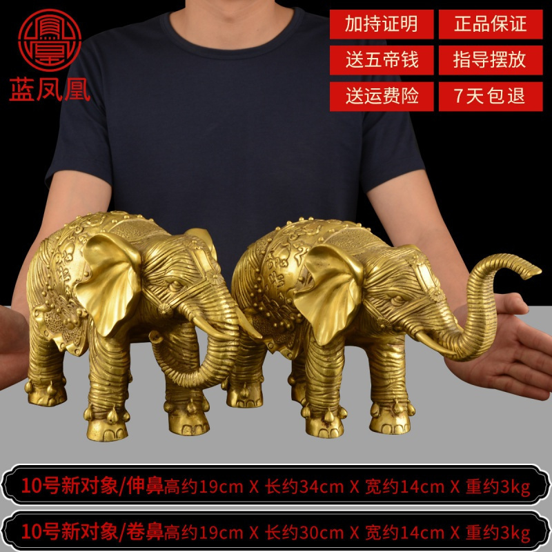 铜象摆件纯铜大象风水象镇宅一对吸水象特大号铜象工艺品 10号新对象一对_4