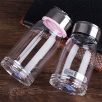 诺岩玻璃杯便携水晶简约男女单层耐热随手带盖大容量茶杯水杯子 300ml 手提粉色 送杯套