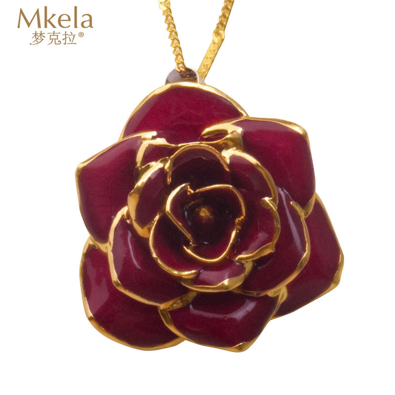 梦克拉 Mkela 鲜花玫瑰烤漆吊坠 玫瑰花吊坠红色玫瑰花项链花朵吊坠女饰品 花形 吊坠 民族风