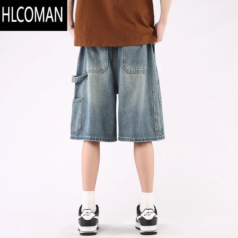 HLCOMAN牛仔短裤男夏季高街潮牌2025新款休闲潮流五分裤宽松大码阔腿裤子图片