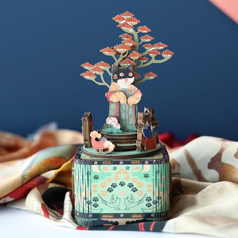 梦唐画猫DIY八音盒 古风木制拼插音乐盒玩具工艺品 果壳商店 三维工匠 胡旋舞-《梦幻曲》