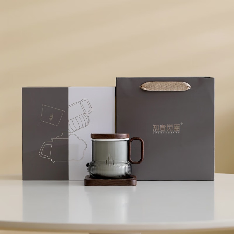 知者觉器茶咖杯带盖高硼硅玻璃茶水分离杯个人高端专用水杯咖啡杯礼盒装 轻逸茶咖杯 1个 300ml