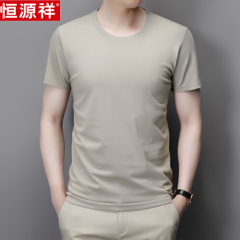 恒源祥夏季短袖T恤男中青年圆领纯棉T体恤男士宽松半袖打底衫潮流高清大图
