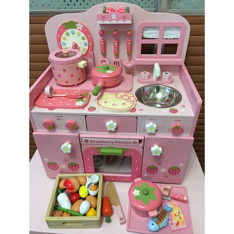 木制厨房灶台女孩过家家儿童切切做饭玩具套装六一儿童生日粉红色煤气