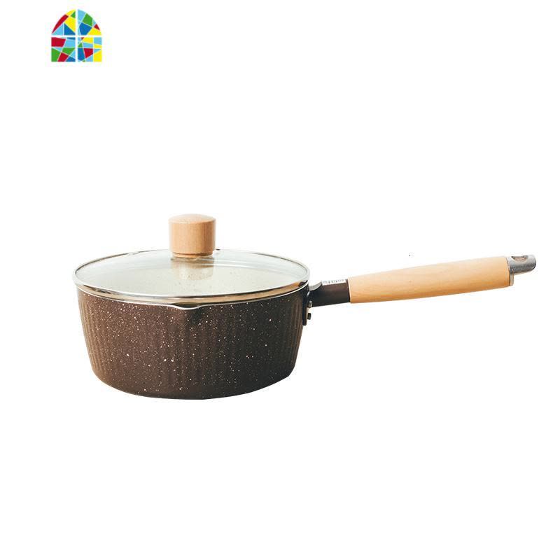 日式一人食宝宝辅食奶锅燃气电迷你小煮锅不粘泡面锅单木柄雪平锅 FENGHOU 咖啡色奶锅18cm+盖图片