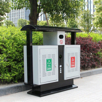 得力(deli)户外金属垃圾桶 不锈钢双桶