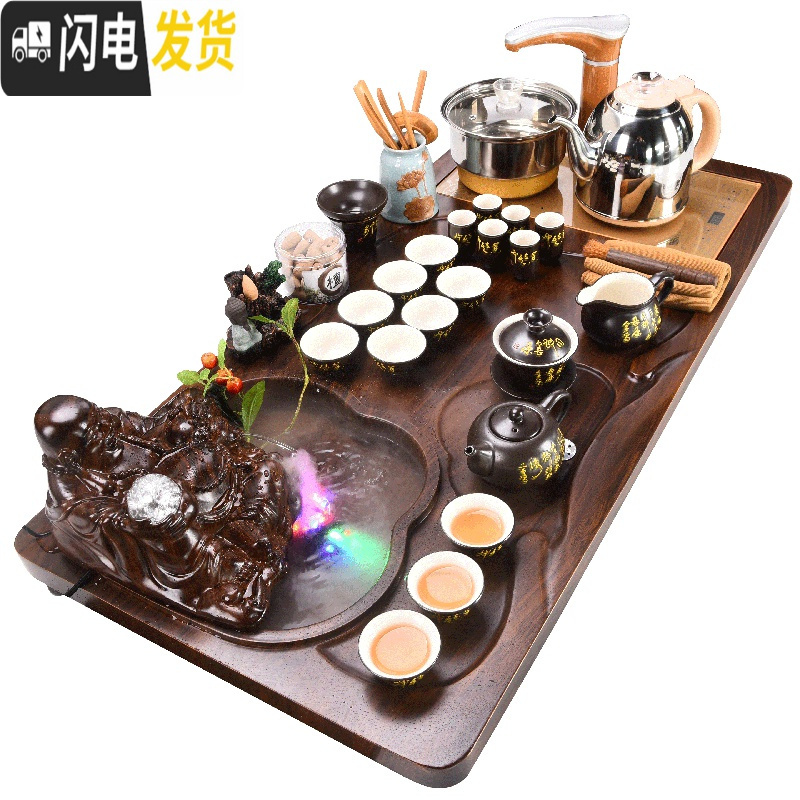 三维工匠功夫泡茶套装茶具茶道茶杯简约家用办公室会客全自动一体简约茶盘 盛世祥龙+一鹭莲 34件