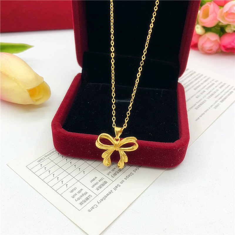 新款仿沙金项链女久不掉色 24K镀金磨砂蝴蝶结吊坠仿黄金婚庆饰品送女朋友老婆情人节七夕生日礼物