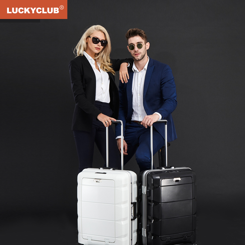 LUCKY CLUB 行李箱男女拉杆箱万向轮短途出差旅行商务密码多功能电脑高颜值登机箱子 铝框主仓至酷黑20英寸子母箱高清大图
