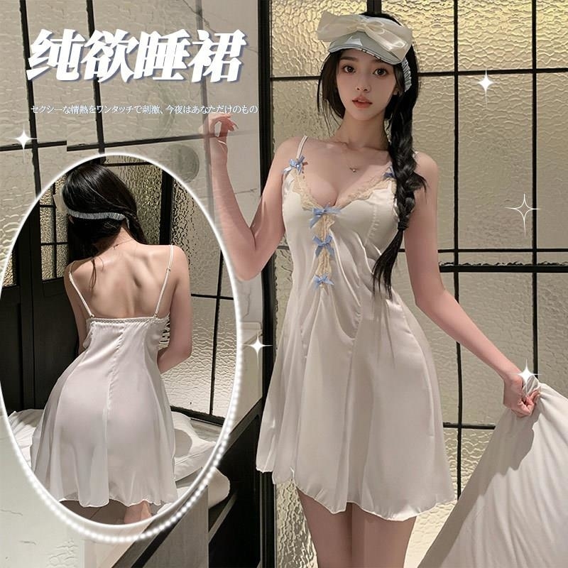 性感气质吊带蝴蝶睡裙纯欲显瘦蕾丝冰丝连衣裙睡衣女情趣内衣套装高清大图