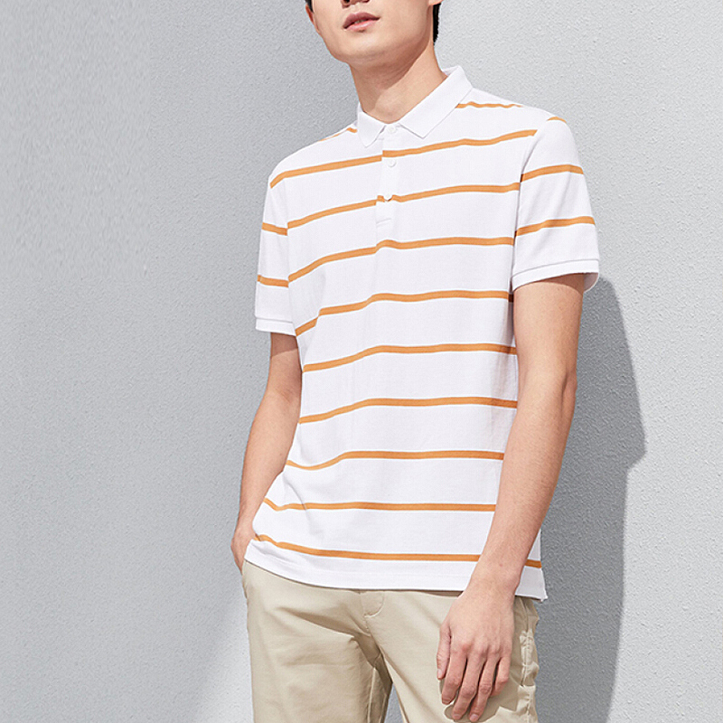 h2000男士polo衫 【名厂剪标】夏季翻领透气卡其条纹短袖polo衫【价格