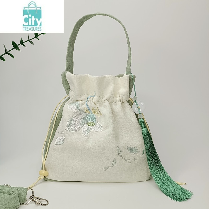 bangdou新款手工帆布古风汉服包斜挎包刺绣小包手提束口休闲百搭小