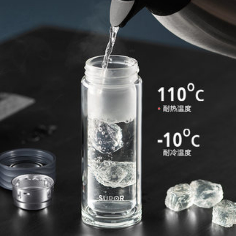 苏泊尔双层玻璃杯子女生高颜值茶水分离泡茶耐高温办公室水杯高清大图