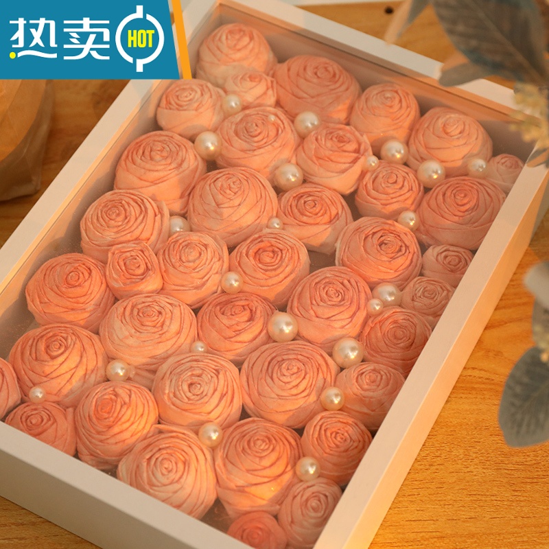 敬平卫生摆台中空画框干花手工diy永生花保存情侣礼物 白色中空5cm 送珍珠+丝带+胶水+底纸+灯带(不含纸巾玫瑰花)高清大图