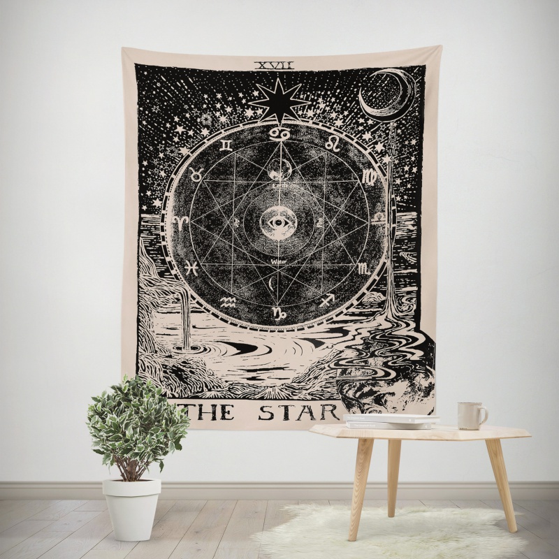 美帮汇欧美星象太阳星星月亮床头卧室墙壁装饰挂毯墙挂布桌布背景布挂画 图五130高*150宽(送星灯+钉)高清大图