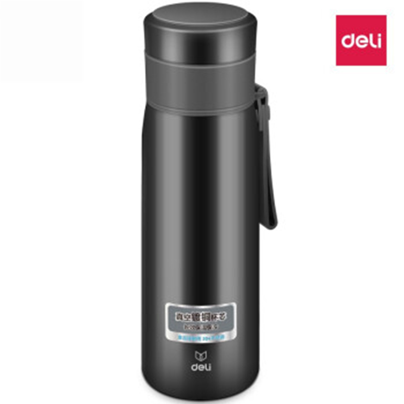 得力(deli) 6147 500ml 真空不锈钢保温杯 深灰色