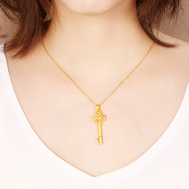 gzuan古钻珠宝心扉黄金足金3d硬金钥匙女士吊坠zhjd0009