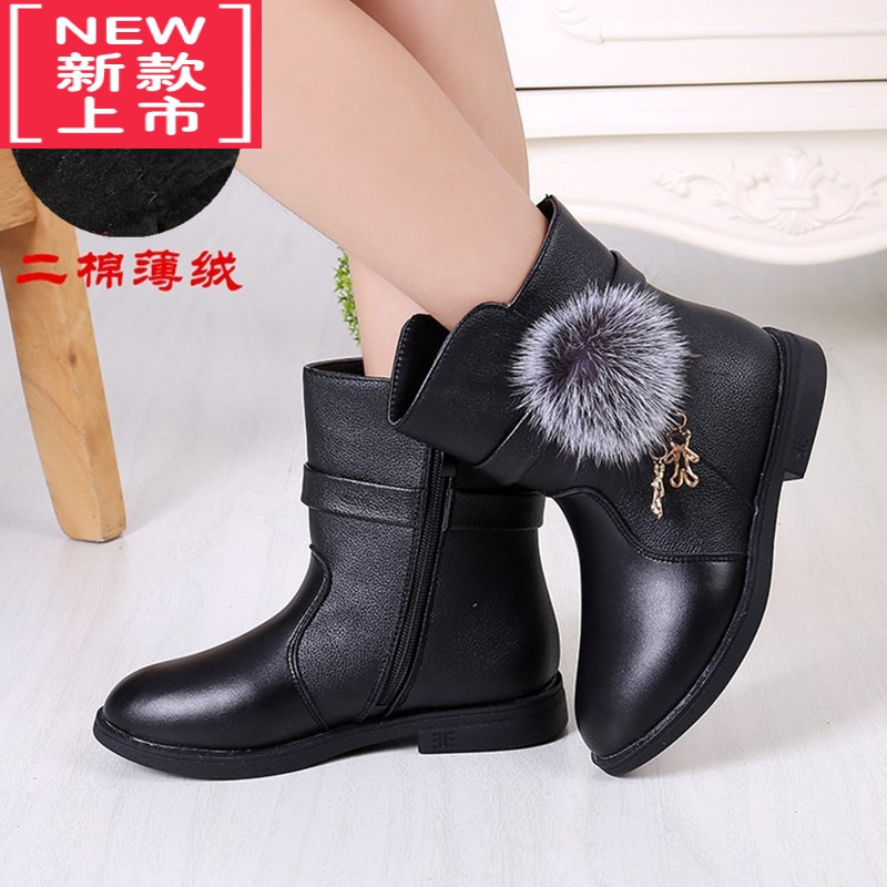 可莉允女童靴子冬季2022新款儿童雪地靴韩版中筒靴加绒小女孩公主皮短靴