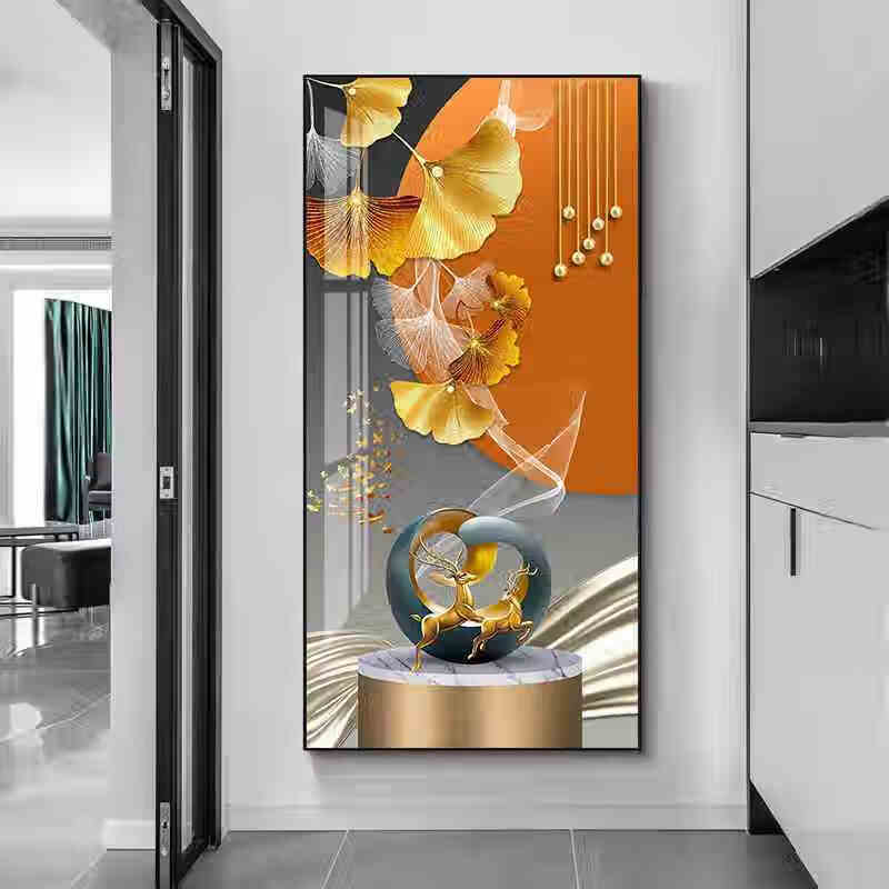 维诺亚入户玄关装饰画轻奢正门对面墙壁画简约玄幻走廊过道竖版挂画 JLJ杏福高升