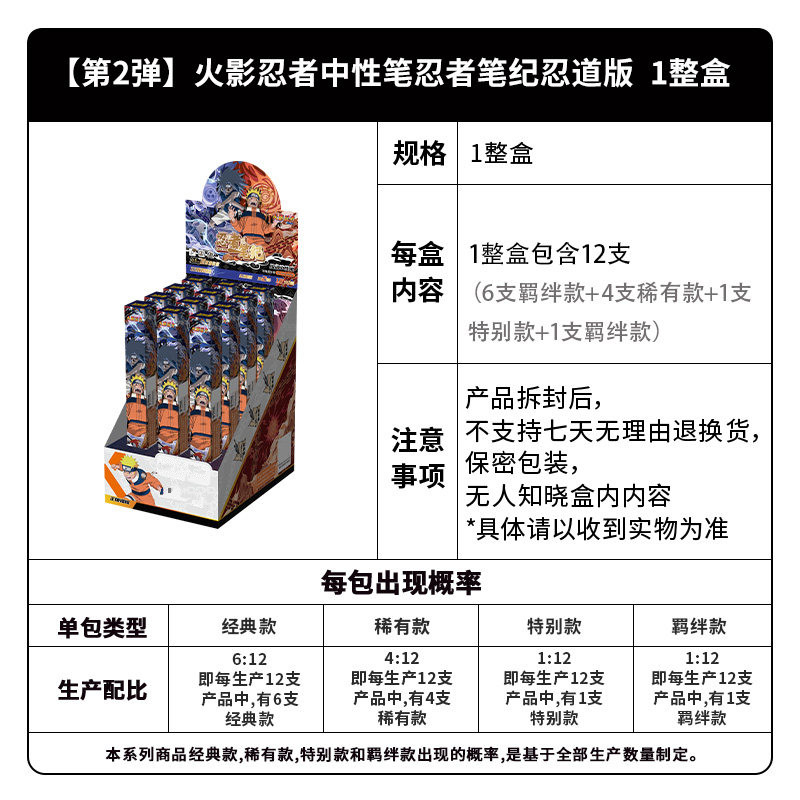 正版火影忍者中性笔燃动版第7弹按动盲盒笔学习用品文具动漫周边火影忍者中性笔第7弹整盒12支高清大图