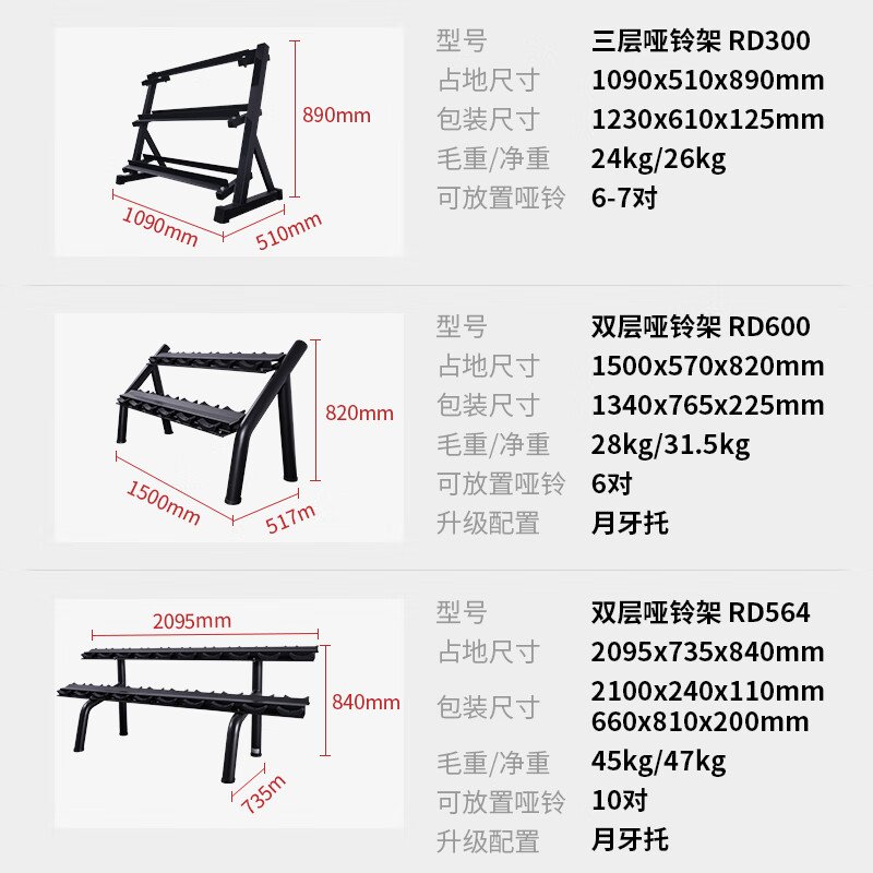 力动(RIDO) 三层哑铃架(含135KG哑铃)RD300+135KG高清大图
