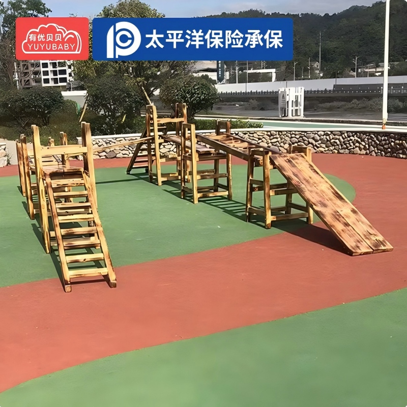 有优贝贝(YUYUBABY)户外幼儿园儿童木质感统训练游戏组合攀爬架安吉游戏玩具13件套跳跃类运动高清大图