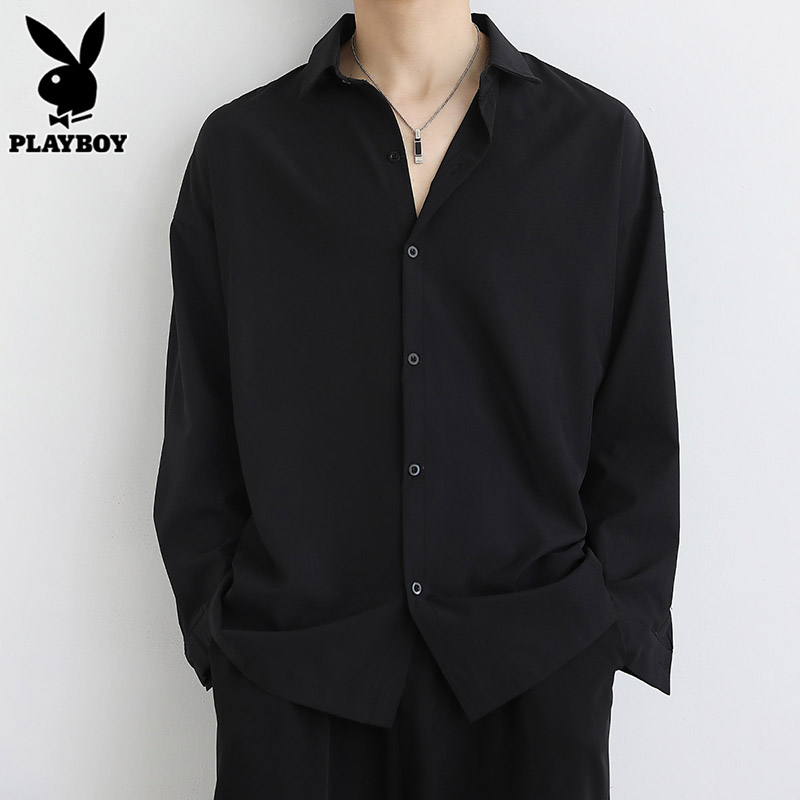 花花公子港风衬衫男士长袖夏季潮流痞帅上衣垂感休闲外套衬衣潮男高清大图