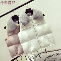 春秋季韩版时尚面包服短款马甲女冬羊羔毛翻领坎肩棉背心
